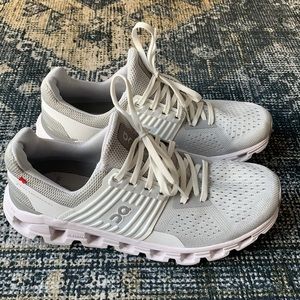 Gray, white, light pink sole On cloud shoes